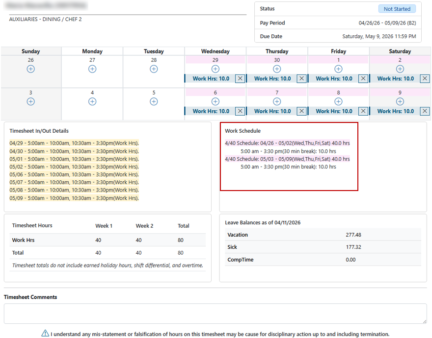Timesheet with Work Schedule