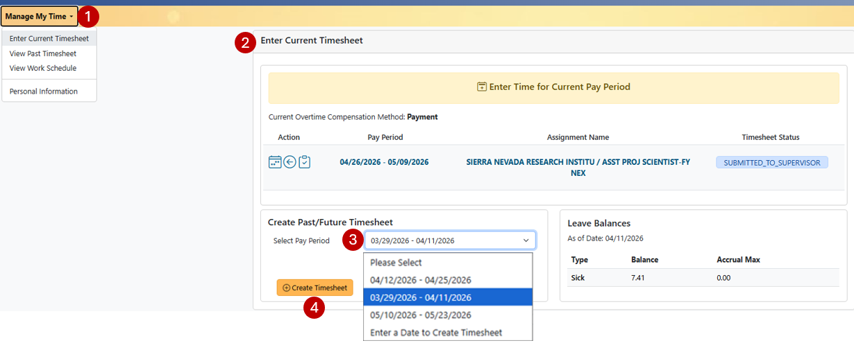 Create Past or Future Timesheet
