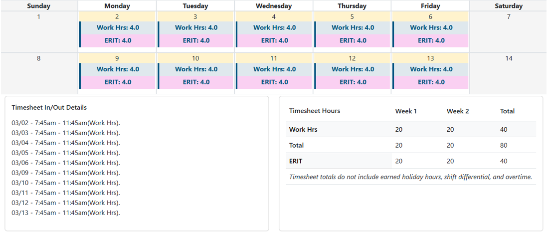 Timesheet with ERIT Hours