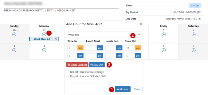 Multiple Shift Timesheet