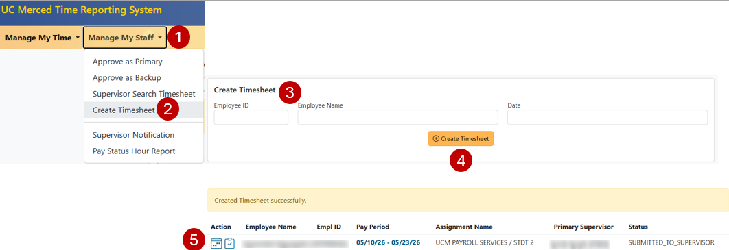 Supervisor Create Timesheet