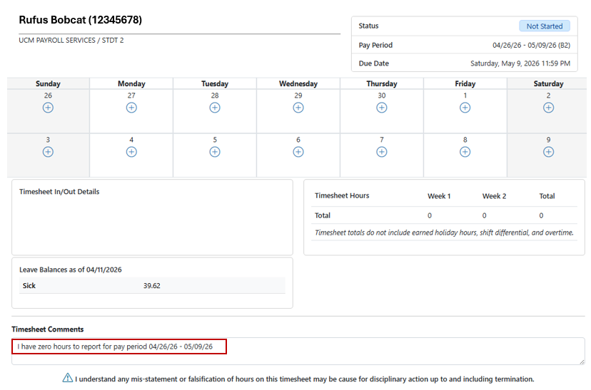 TRS Zero Hour Timesheet